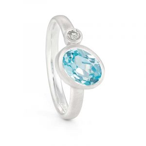 Asymmetric Blue Topaz Diamond Silver Ring By Jacks Turner