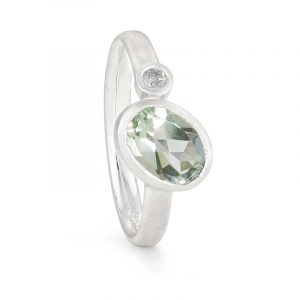 Asymmetric Green Amethyst Diamond Silver Ring By Jacks Turner