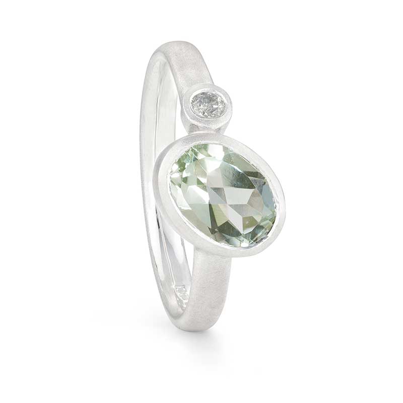 Asymmetric Green Amethyst Diamond Silver Ring By Jacks Turner