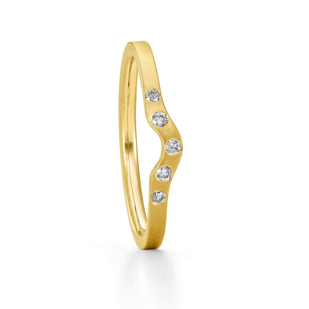 Diamond Curved Wedding Ring. Handmade In Gold By Bristol Jeweller Jacks Turner.