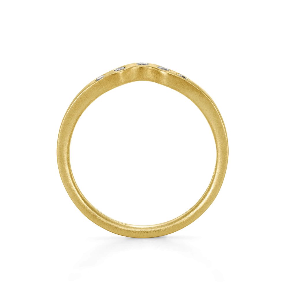 Diamond Curved Wedding Ring, Front View. Handmade In Gold By Bristol Jeweller Jacks Turner.