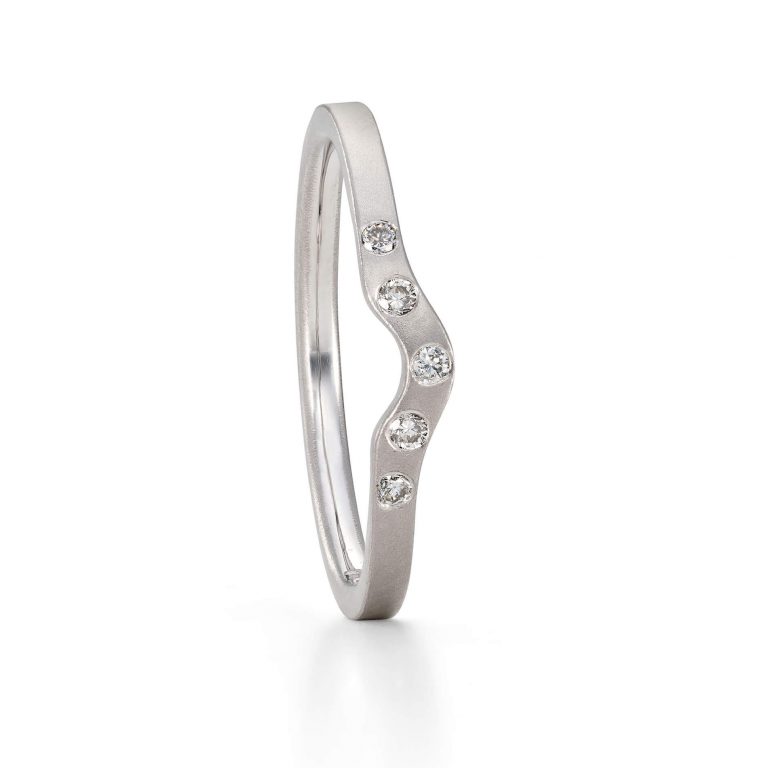 Diamond Curved wedding ring. Handmade in Platinum by Bristol jeweller Jacks Turner.