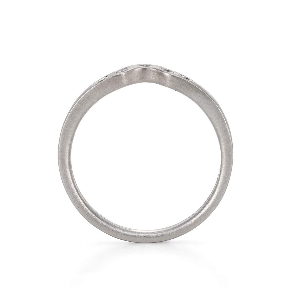 Diamond Curved Wedding Ring, Front View. Handmade In Platinum By Bristol Jeweller Jacks Turner.