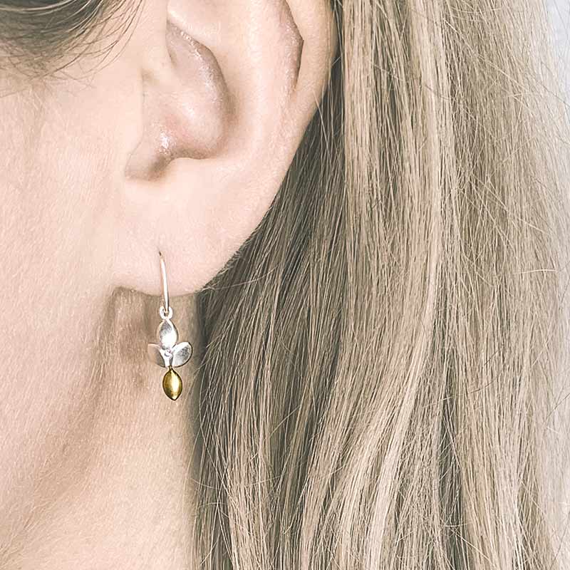 Eve Diamond Silver Gold Drop Earrings On Model Jacks Turner Designer Jewellery Bristol Uk 1
