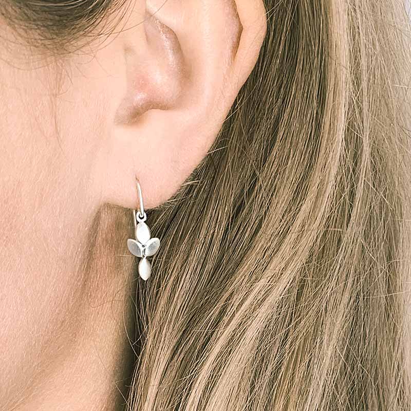 Eve Silver Drop Earrings On Model Jacks Turner Designer Jewellery Bristol Uk