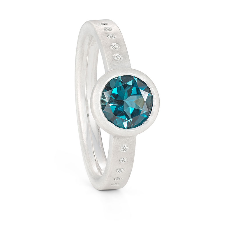 London Blue Topaz Silver Ring With Diamonds Designed Jacks Turner