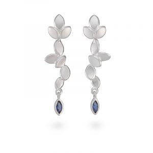 Long drop ceylon blue sapphire earrings designed by Jacks Turner Bristol