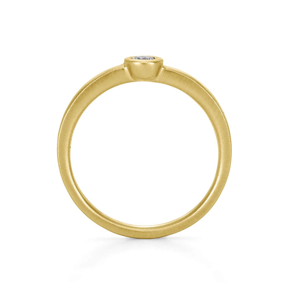 Mini Solitaire Diamond Ring Handmade In Gold. Front View. Designed By Jacks Turner Bristol Jeweller.