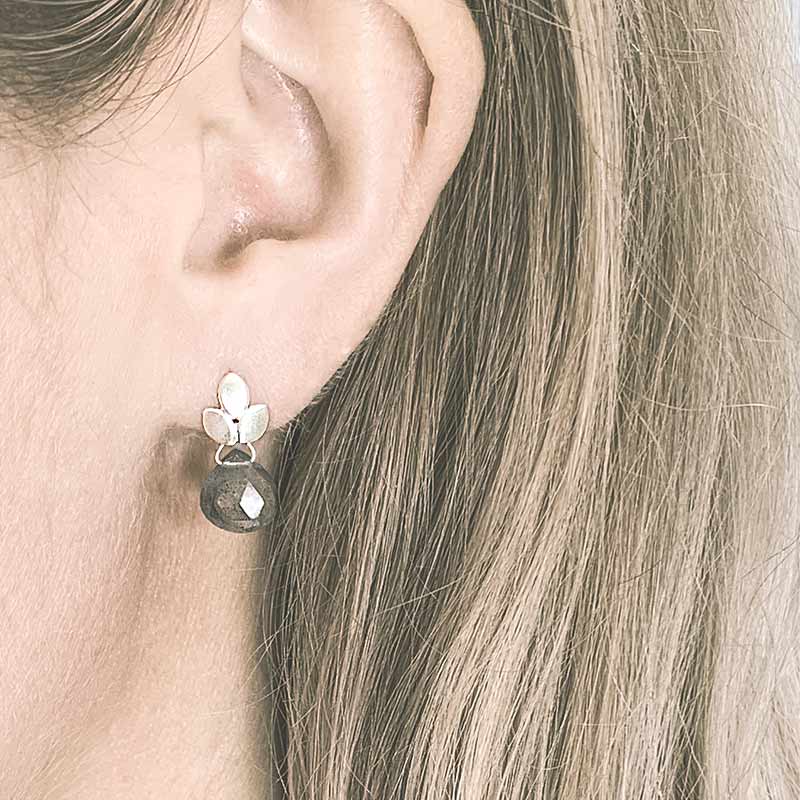 Moss Aquamarine Drop Earrings Silver On Model Jacks Turner Designer Jewellery Bristol Uk 1