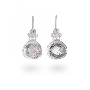 Rock Crystal Drop Earrings Silver With Diamonds Jacks Turner Designer Jewellery Bristol Uk