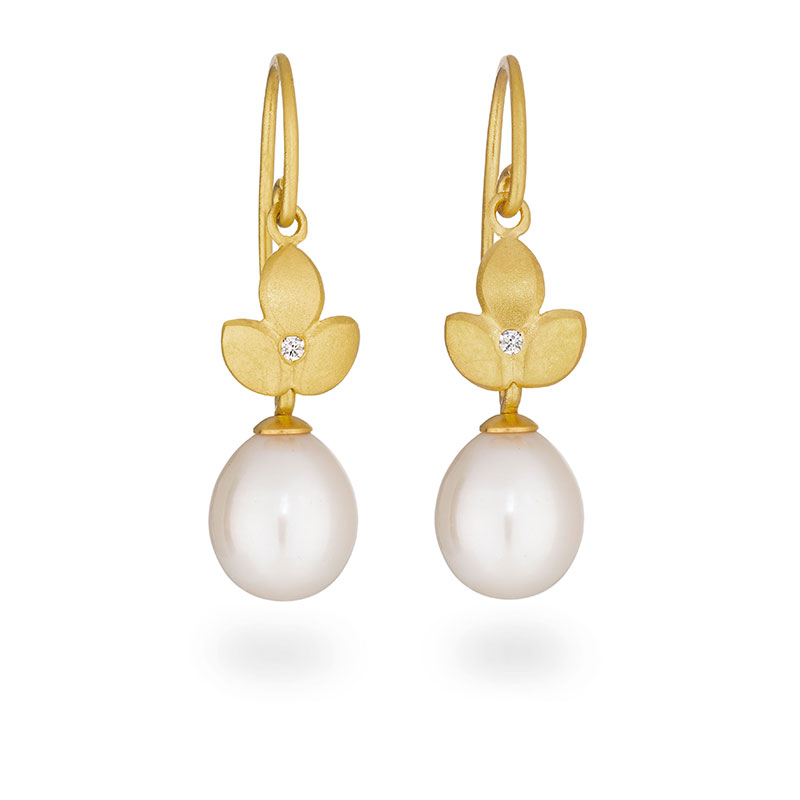 St. Louis Gold Crystal Modern Abstract Pearl Drop Earrings - Ivory & Co