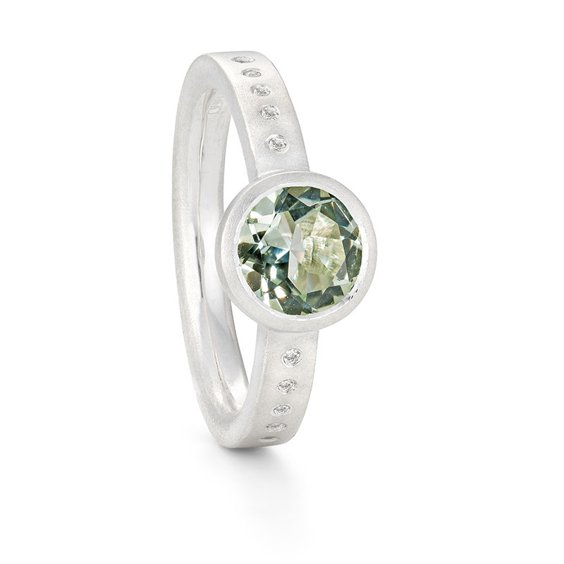 Green Amethyst Silver Ring With Diamonds Designed Jacks Turner