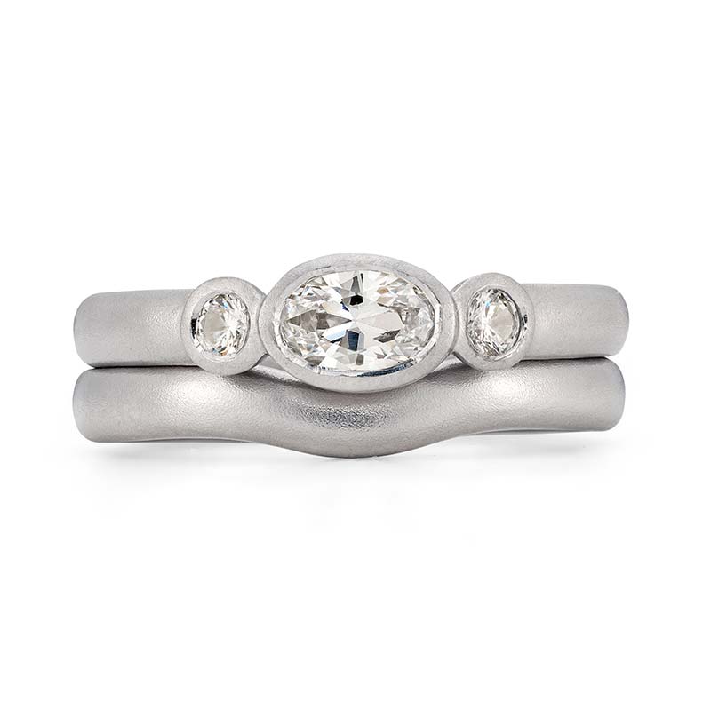 Oval Diamond Trilogy Engagement Ring Platinum 3Mm Curved Wedding Ring Designed By Jacks Turner Bristol Jeweller
