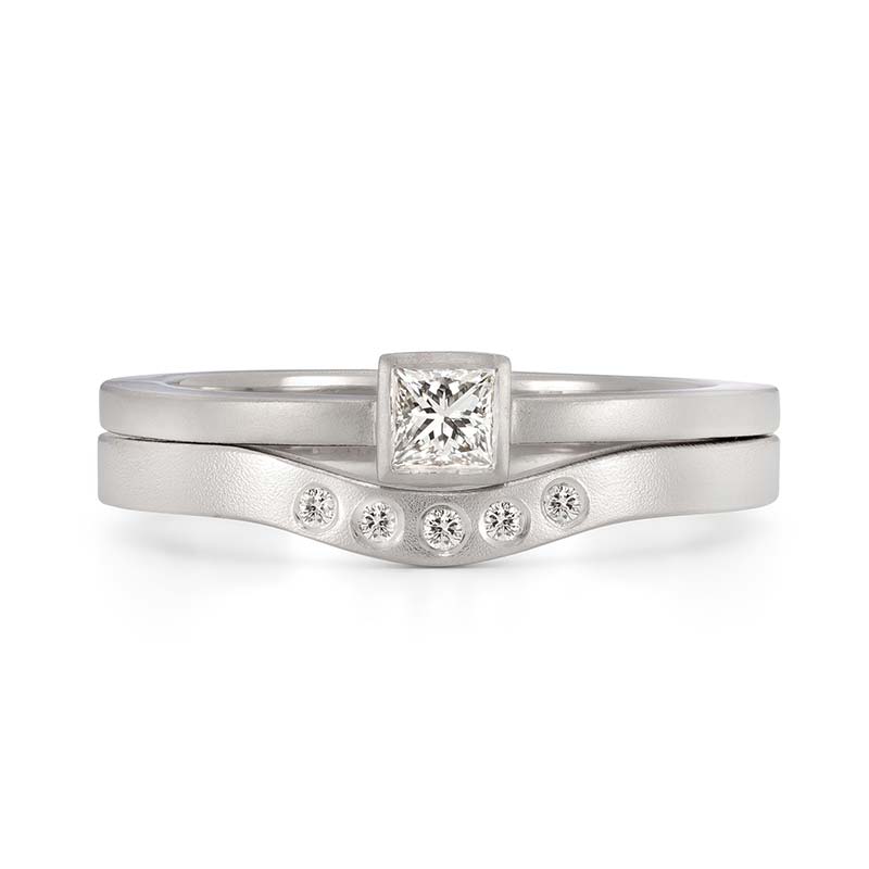 Thin Princess Cut Diamond Ring With Platinum Curved Wedding Ring Designed By Jacks Turner Bristol Jeweller