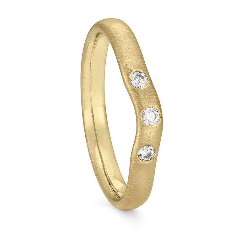 Three Diamond Curved Wedding Ring Gold Designed By Jacks Turner Bristol Jeweller