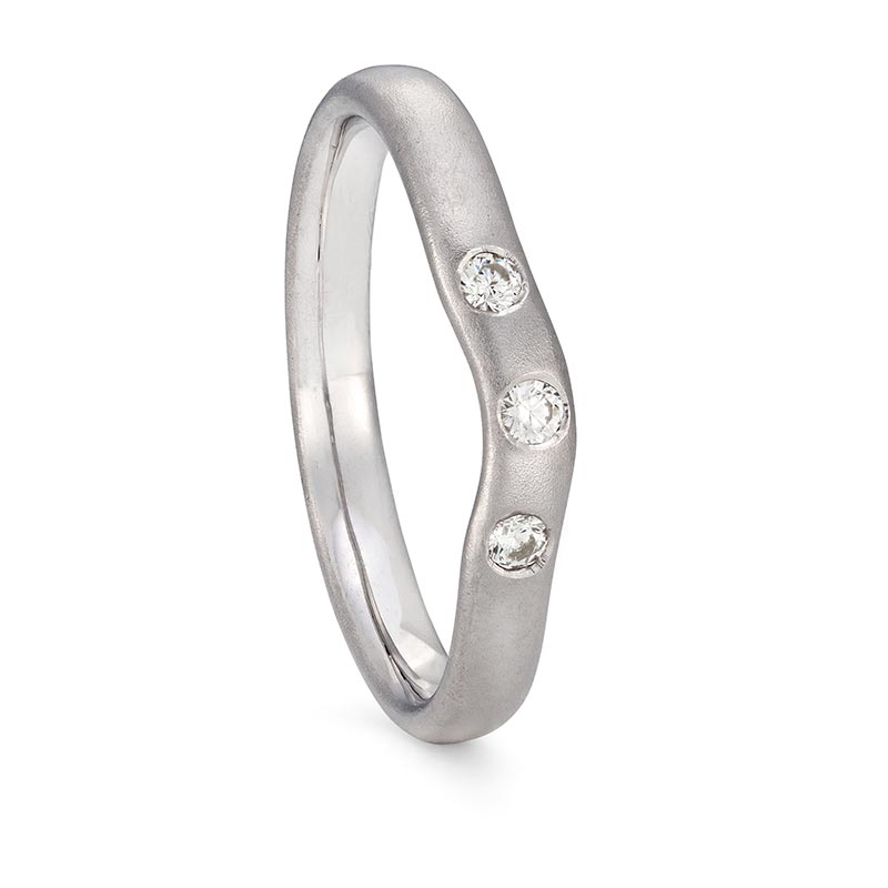 Three Diamond Curved Wedding Ring Platinum Designed By Jacks Turner Bristol Jeweller