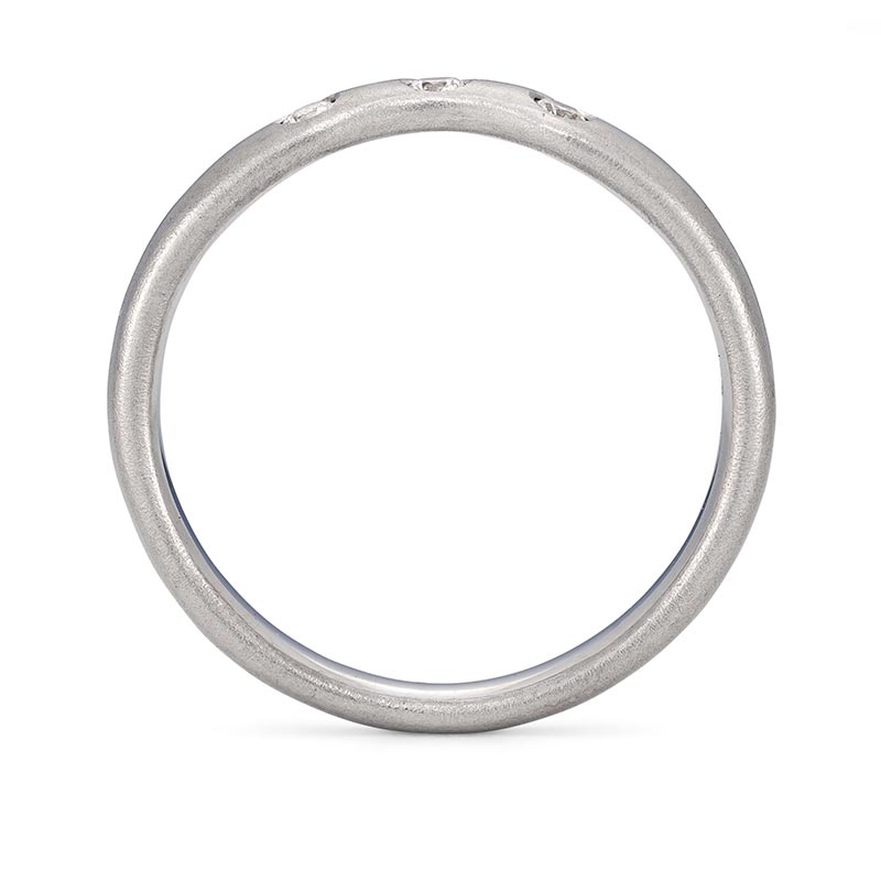 Three Diamond Curved Wedding Ring Platinum Front View Designed By Jacks Turner Bristol Jeweller