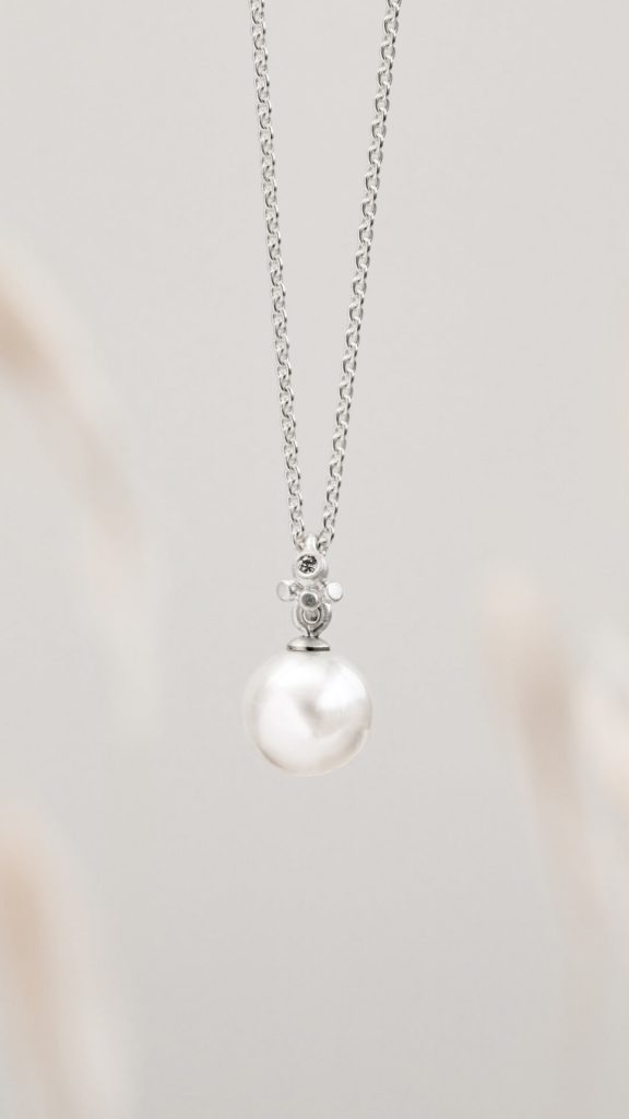 White pearl drop diamond silver necklace by Jacks Turner | Contemporary ...