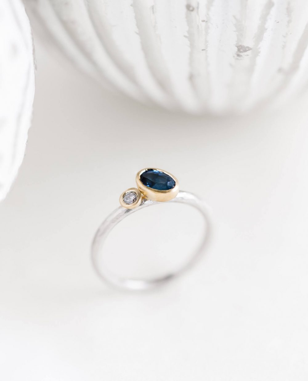 Oval Blue Sapphire And Salt And Pepper Diamond Contemporary Engagement Ring Jacks Turner Bristol