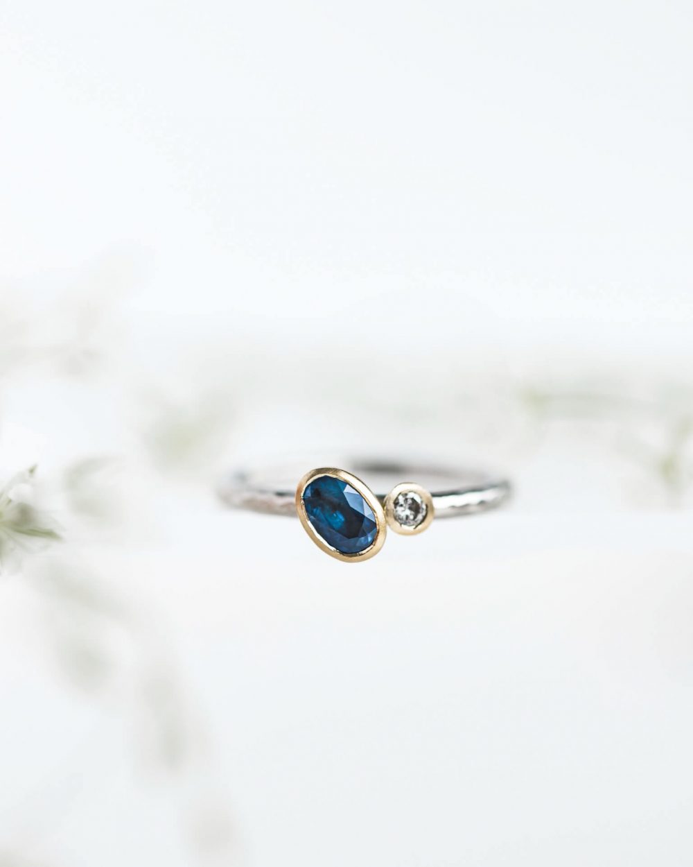 Oval Blue Sapphire And Salt And Pepper Diamond Modern Engagement Ring Jacks Turner Bristol
