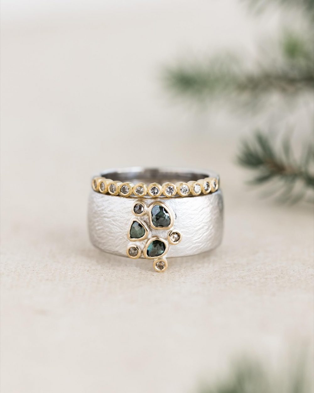 Rosecut Blue Diamond Wide Ring With Salt And Pepper Diamond Wedding Ring Christmas Jacks Turner Bristol