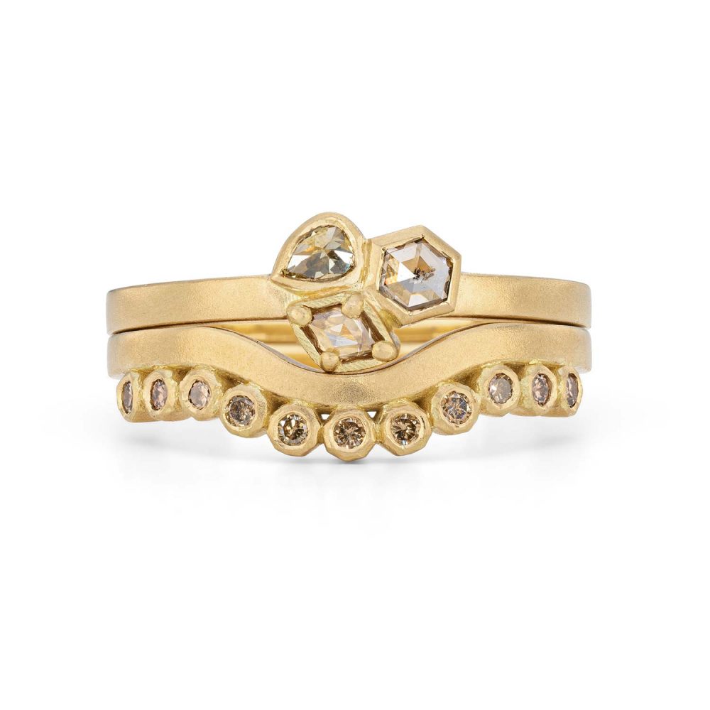 Geo Diamond Cluster Ring With Curved Diamond Gold Wedding Ring Designed By Jacks Turner Bristol