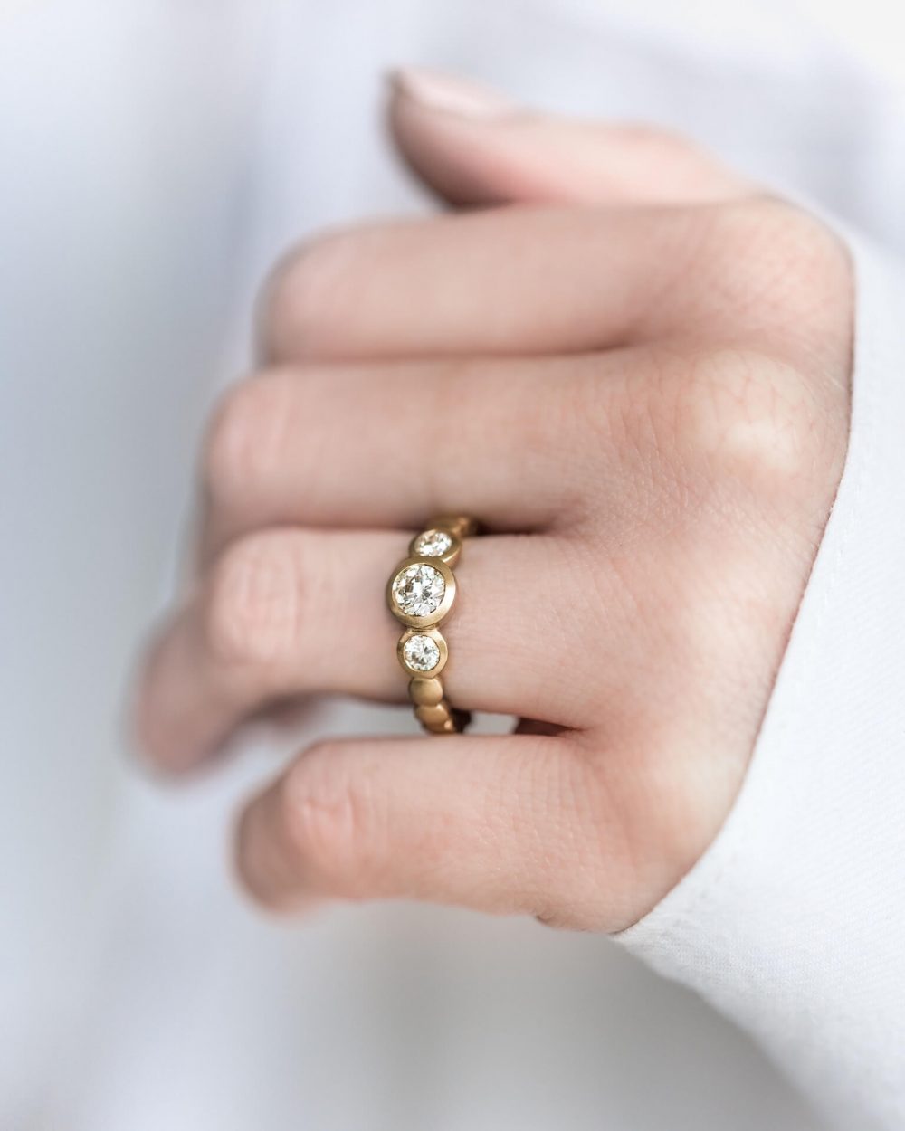 Diamond Trilogy Engagement Ring On Model Designed Jacks Turner Bristol
