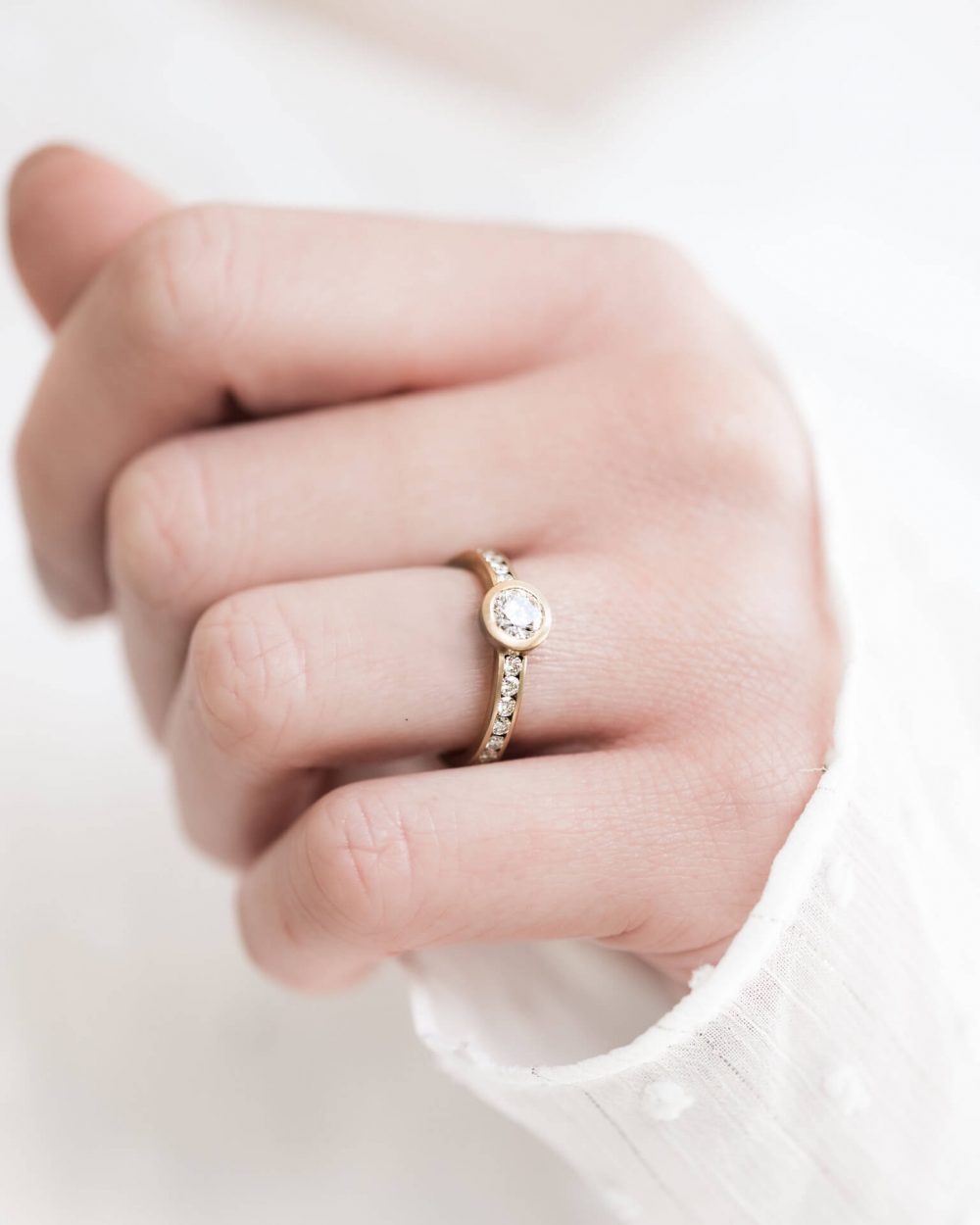 Gold Diamond Engagement Ring On Model Jacks Turner Bristol