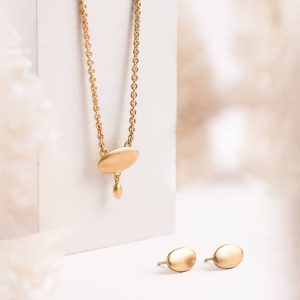 Ellipse Oval Necklace and Earrings Gold Jewellery Gift Set