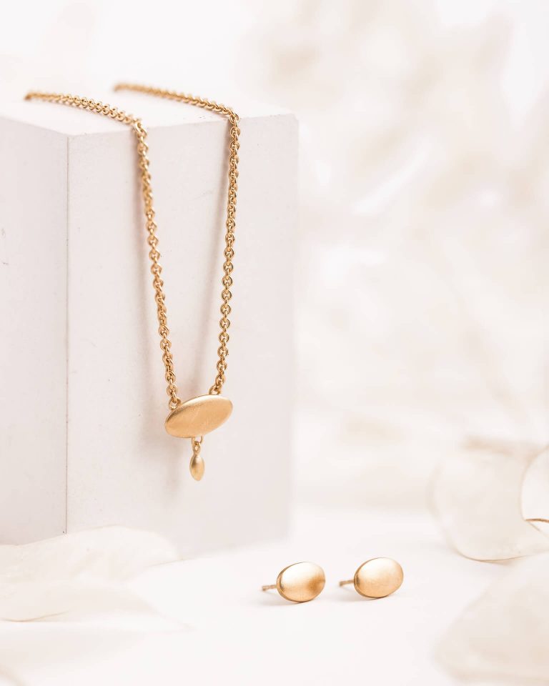 Gold Oval necklace and earring jewellery gift set by Jacks Turner.