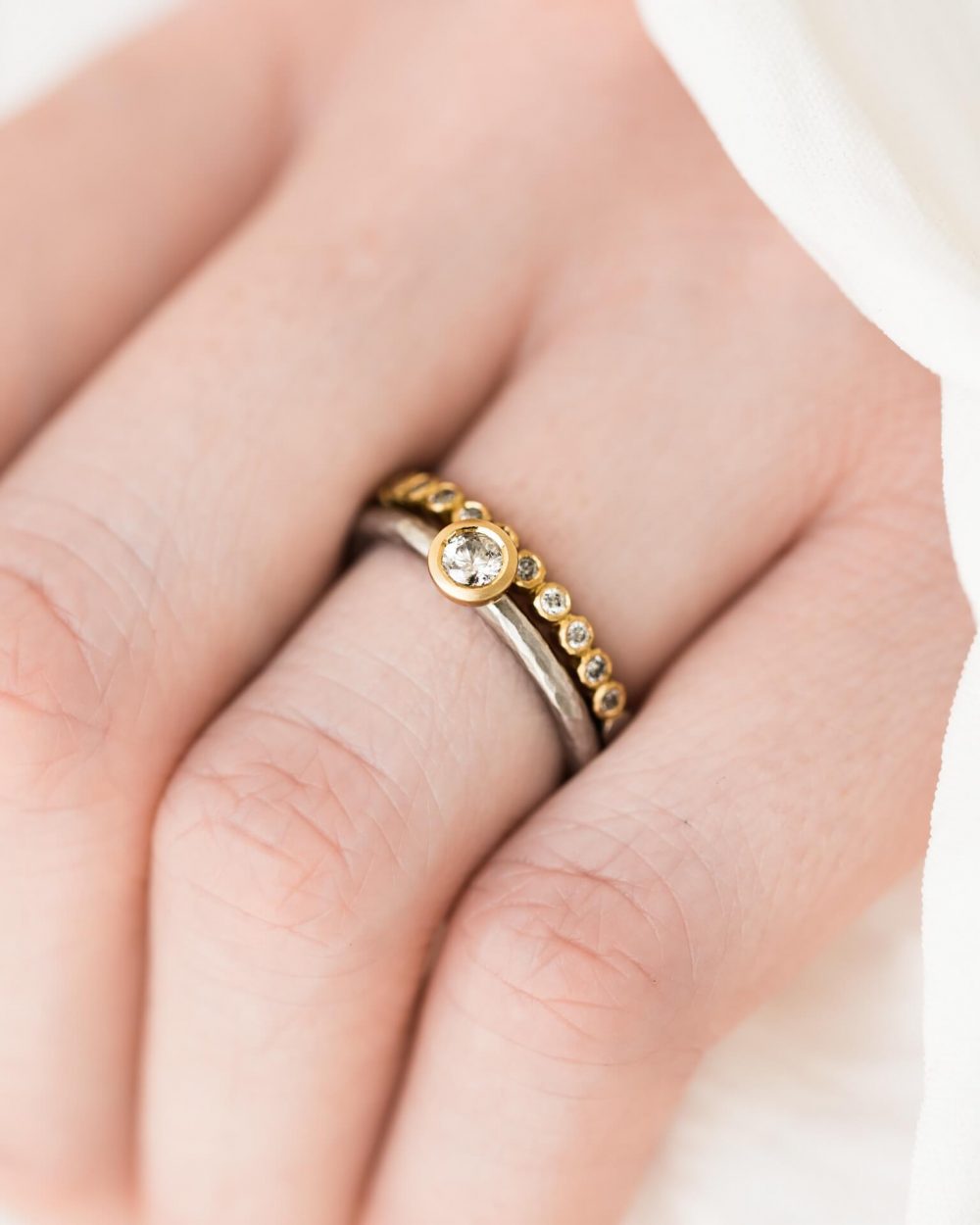 Hammered Diamond Engagement Ring With Geo Wedding Ring Jacks Turner Bristol