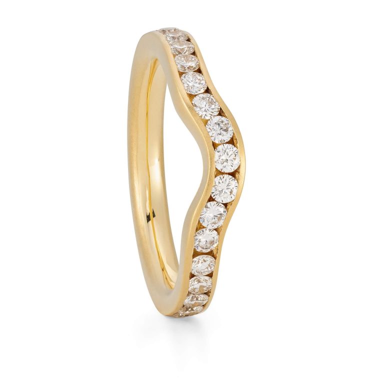 Gold diamond curved ring designed by Bristol Jeweller Jacks Turner