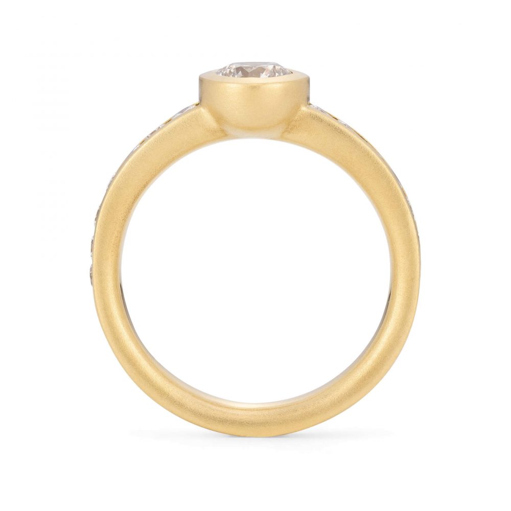 Gold Diamond Engagement Ring, Showing Front View. Designed By Jacks Turner From Her Bristol Workshop.