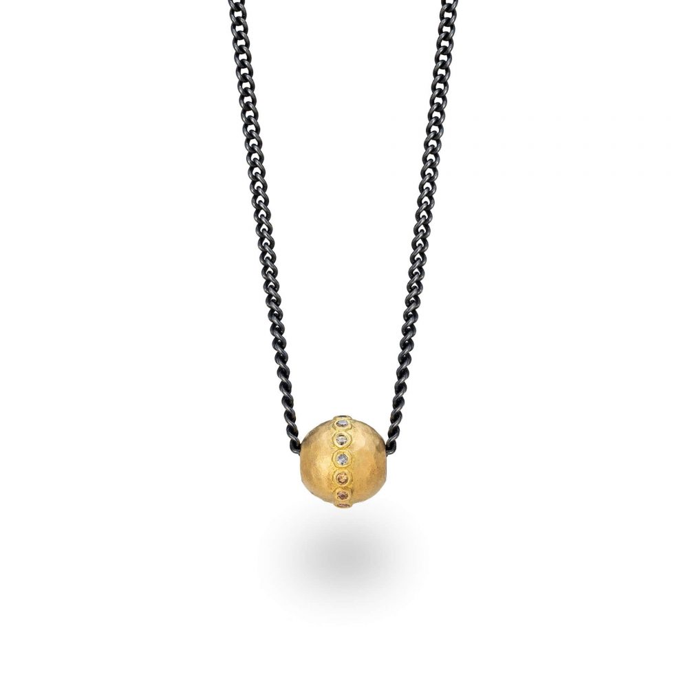 Diamond Eternity Necklace. Gold Diamond Sphere Bead On A Oxidised Silver Chain. Handmade By Bristol Jeweller Jacks Turner.