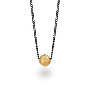 Diamond Eternity necklace. Gold diamond sphere bead on a oxidised silver chain. Handmade by Bristol jeweller Jacks Turner.