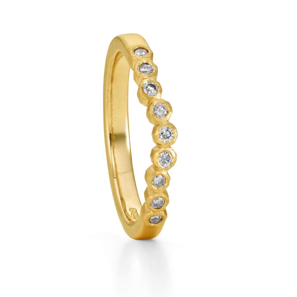 Geo Curved Salt And Pepper Diamond Ring, Handmade In 18Ct Yellow Gold By Bristol Jewellery Designer Jacks Turner.