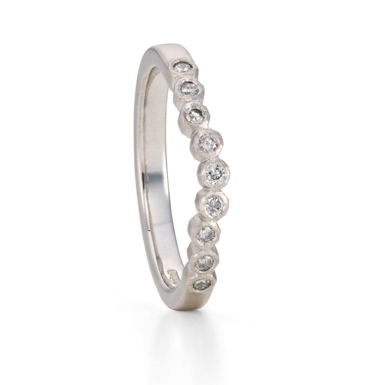 Geo Curved Salt and Pepper Diamond Ring, handmade in platinum by Bristol Jewellery designer Jacks Turner.
