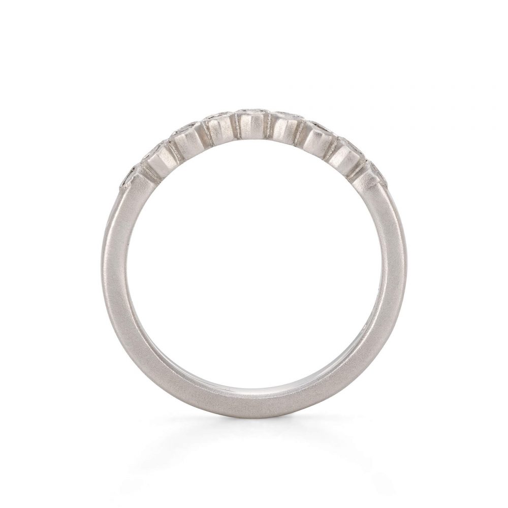 Geo Curved Salt And Pepper Diamond Ring, Front View. Handmade In Platinum By Bristol Jewellery Designer Jacks Turner.