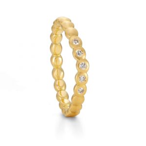 Mini Cups curved diamond ring handmade in yellow gold and set with five sparkle diamonds by Bristol jeweller Jacks Turner.