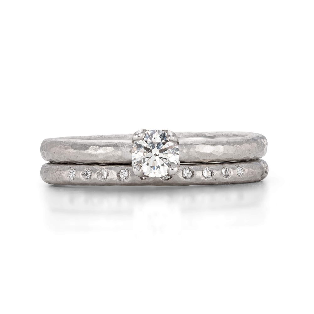 Geo Claw Diamond Ring With Hammered Diamond Wedding Ring. Handmade In Platinum By Jacks Turner Bristol Jeweller.