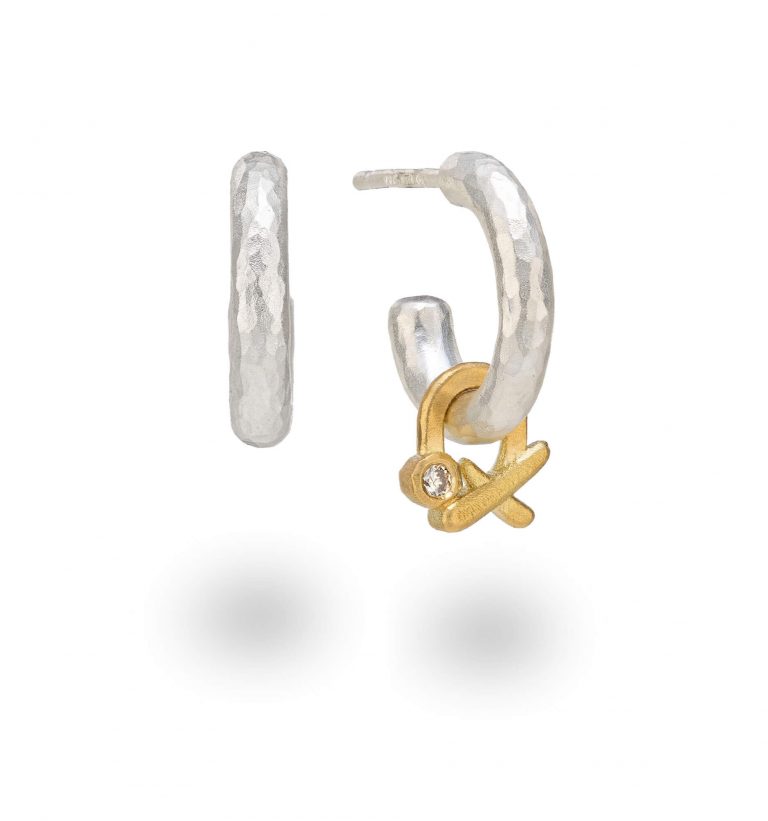 Your Kiss - silver and gold kiss earrings by Jacks Turner Bristol jeweller.