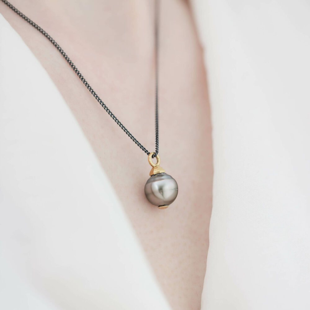 Gold Tahitian Pearl Necklace On Model By Jacks Turner Bristol Jeweller