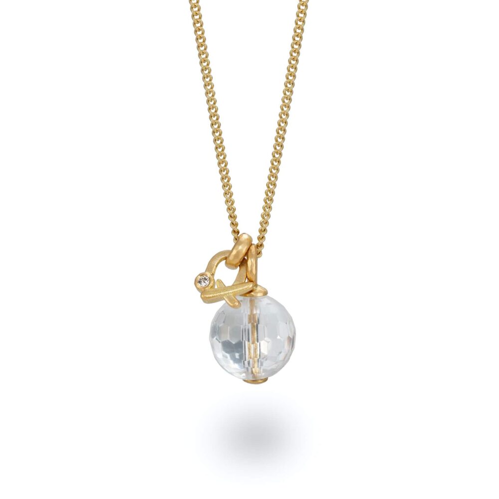 Allure Rock Crystal Gold Pendant With 'The Kiss' Diamond Charm. Designed By Jacks Turner Contemporary Jewellery Bristol.