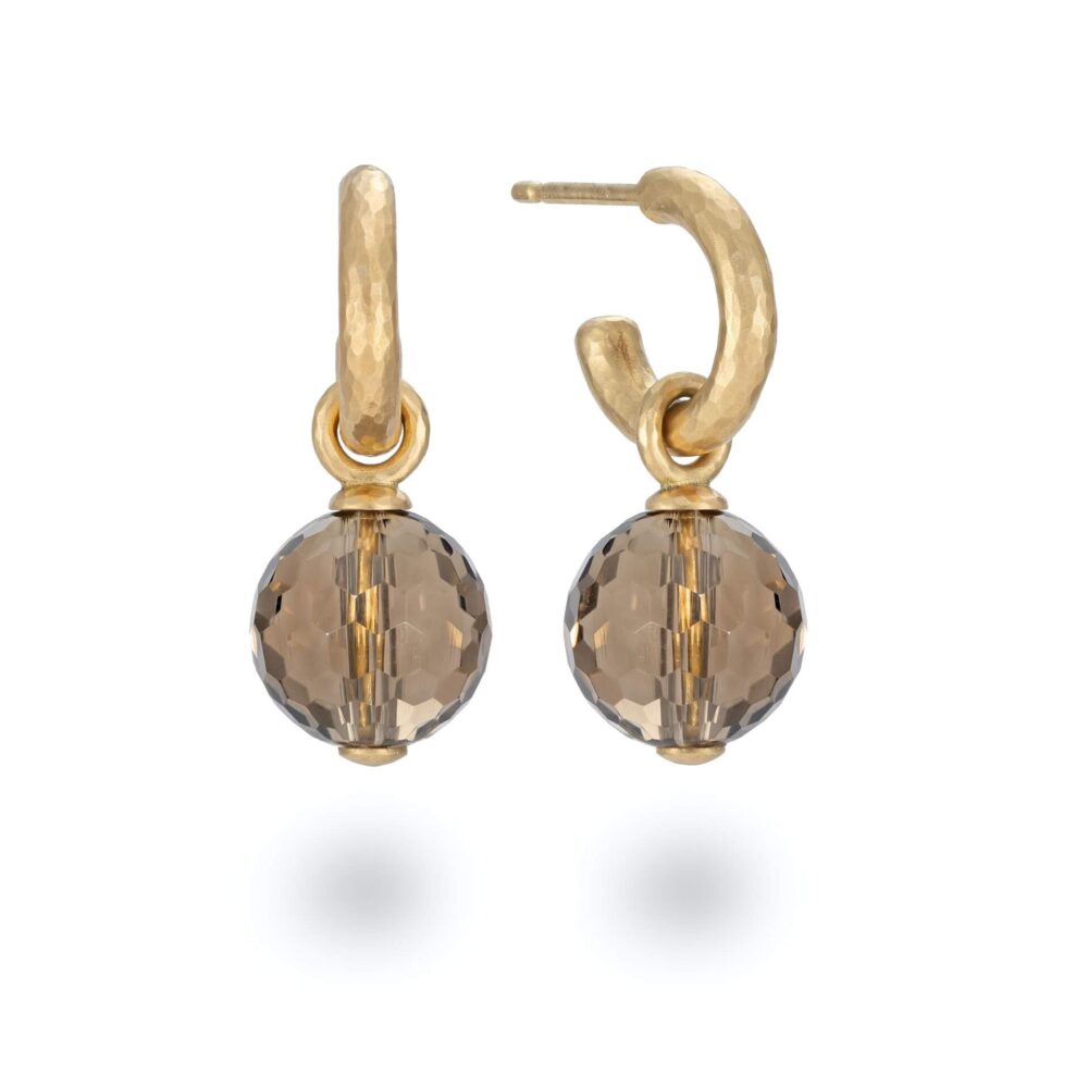 Allure Smoky Quartz Gold Hoop Earrings Designed By Jacks Turner Contemporary Jewellery Bristol.