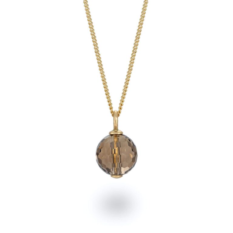 Allure Smoky Quartz gold pendant Designed by Jacks Turner contemporary jewellery Bristol.