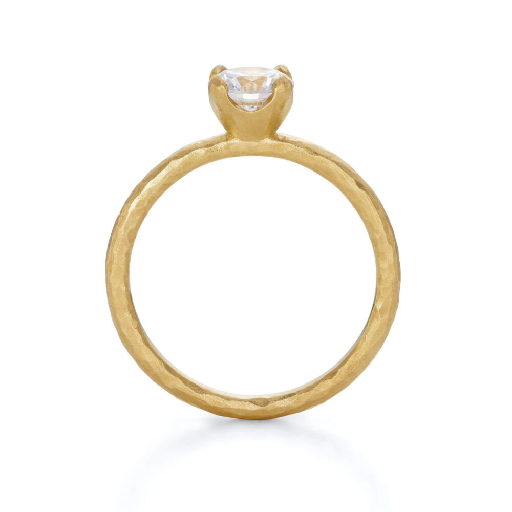 Grand Geo Claw Diamond Ring In Gold, Side View. Contemporary Engagement Rings Designed By Jacks Turner Bristol.