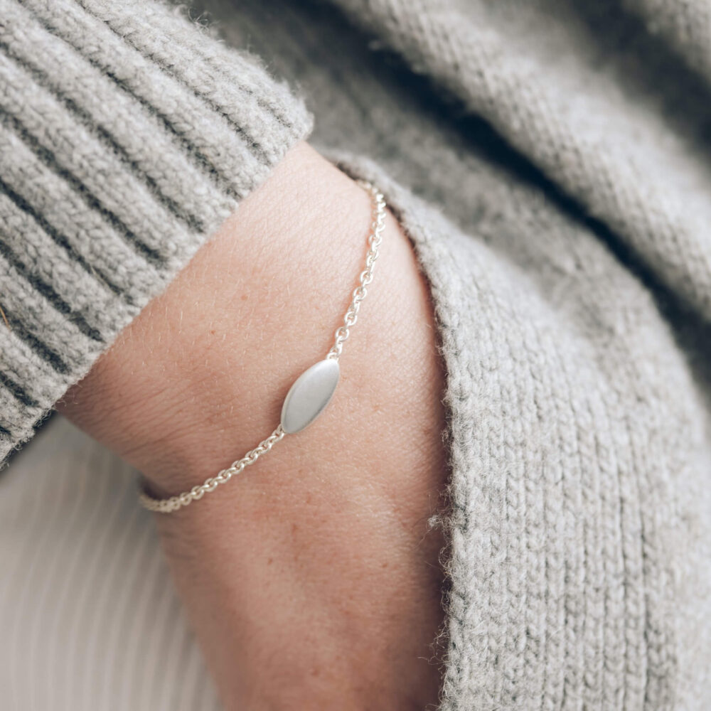 Ellipse Silver Bracelet On Model. Designed By Bristol Jeweller Jacks Turner.