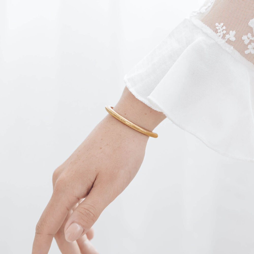 Huggie Ombre Diamond Gold Cuff Bracelet On Model. Designed By Bristol Contemporary Jeweller Jacks Turner.