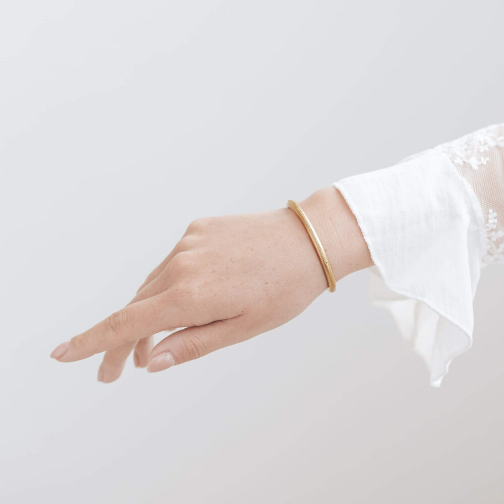 Huggie Ombre Diamond Gold Cuff Bracelet On Model. Designed By Bristol Contemporary Jeweller Jacks Turner.